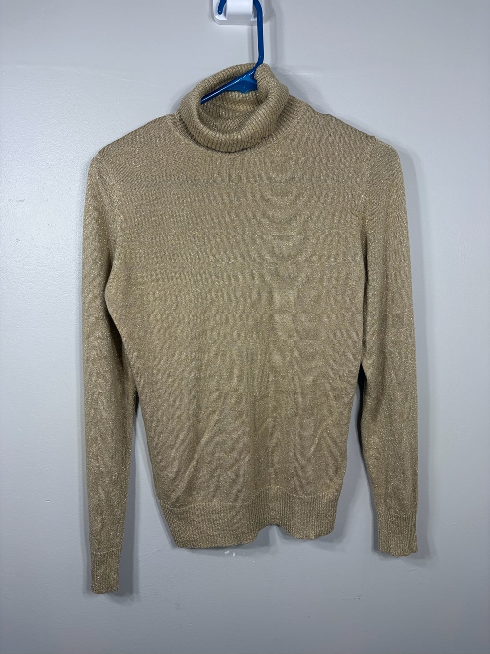 Joseph A Petite Metallic Gold Taupe Turtleneck Sweater PM Shimmer